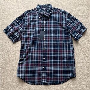 Men's Navy and Red Plaid Casual Short Sleeve Shirt-NWT